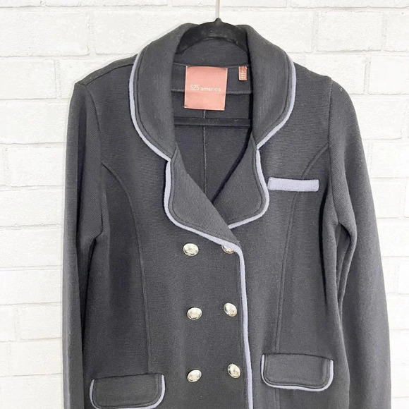525 America Black 100% Merino Wool Button Front Jacket Women's Size Large - Picture 2 of 7